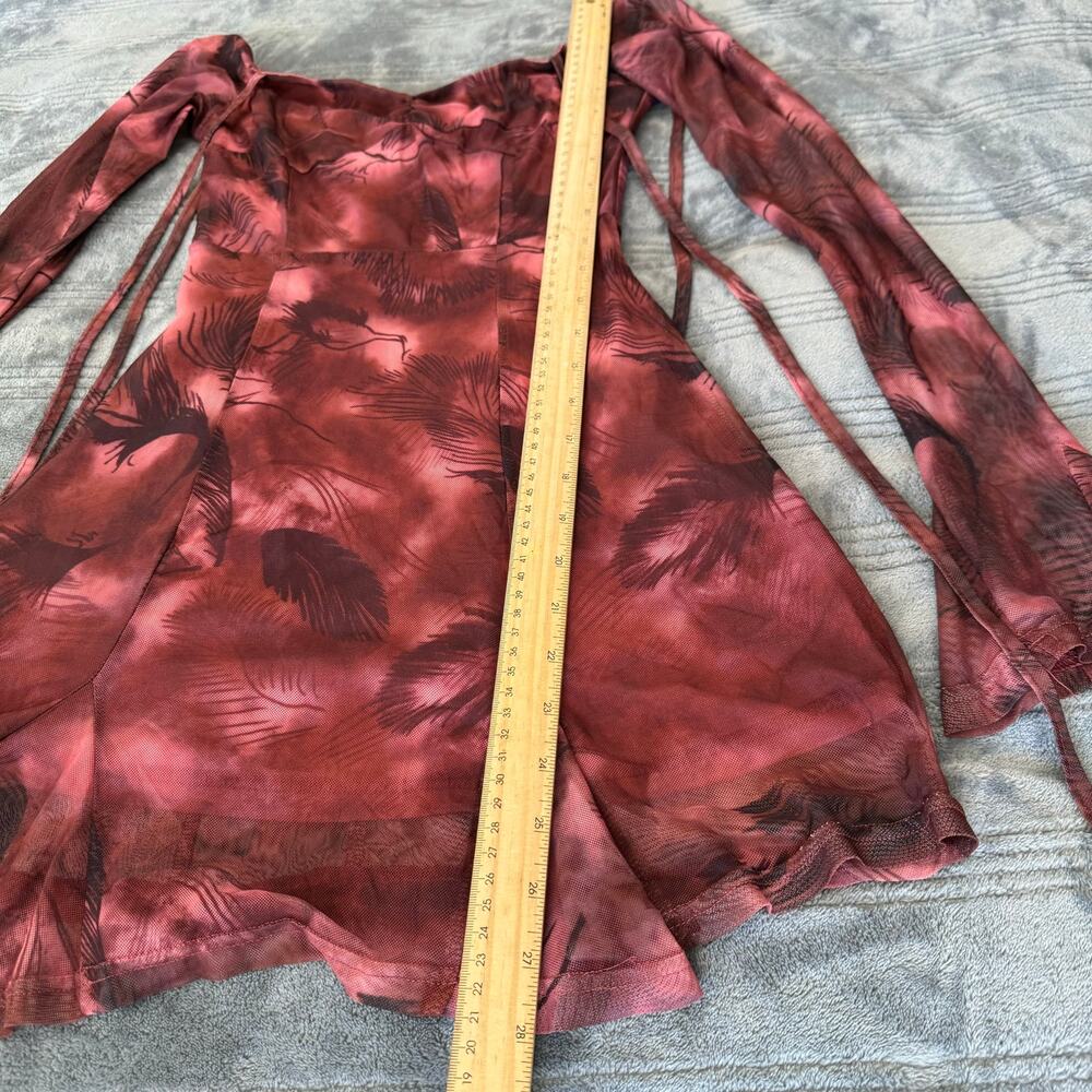Cider Red Mesh Long Bell Sleeved Off The Shoulder Mini Dress Women's XS - Picture 10 of 11